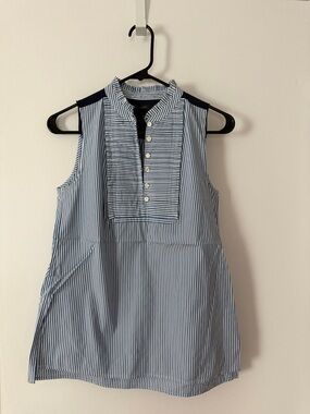 J. Crew Blue and White Striped Button-Front sleeveless top 4P